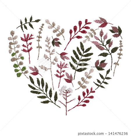 [Plant Heart] Hand-embroidered illustration material 141476236