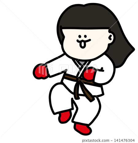 An illustration of a young woman in a martial arts uniform striking a playful pose, wearing red gloves and a brown belt. An illustration of a young woman in a martial arts uniform striking a playful pose, wearing red gloves and a brown belt. 141476304