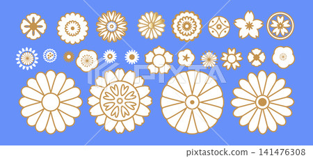 Japanese traditional floral differents set icons Art vintage abstract flower retro elements background Vector modern illustration for design, invitation, cover, wall art 141476308