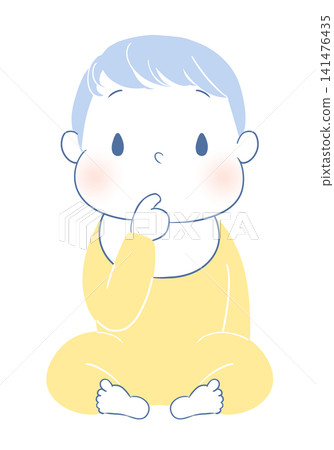 An illustration of a baby sitting up and sucking its thumb. An illustration of a baby sitting up and sucking its thumb. 141476435
