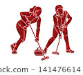 Curling Sport Female Players Action Cartoon Graphic Vector 141476614