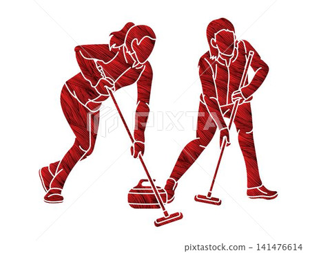 Curling Sport Female Players Action Cartoon Graphic Vector Curling Sport Female Players Action Cartoon Graphic Vector 141476614