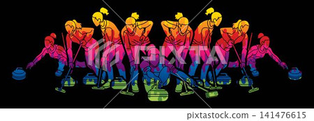Curling Sport Female Players Action Cartoon Graphic Vector Curling Sport Female Players Action Cartoon Graphic Vector 141476615