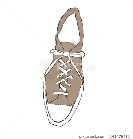 Hand-drawn illustration of light brown sneakers (direct view, shoes, footwear) Hand-drawn illustration of light brown sneakers (direct view, shoes, footwear) 141476711