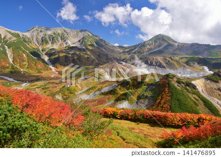 Autumn foliage at Raichozawa and the Tateyama mountain range Autumn foliage at Raichozawa and the Tateyama mountain range 141476895