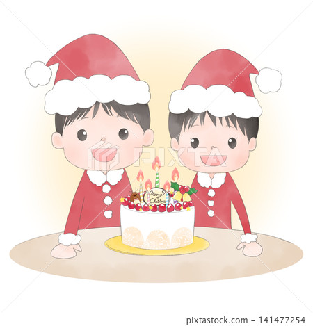 一幅插圖，描繪了兄弟倆裝扮成聖誕老人和聖誕蛋糕的場景。 141477254