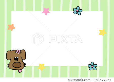 Green stripe pattern frame with puppy, flowers, stars for background, backdrop, wallpaper, rectangle ad template, polaroid photo, postcard, memo note, presentation, dog animal print, pet shop, vet Green stripe pattern frame with puppy, flowers, stars for background, backdrop, wallpaper, rectangle ad template, polaroid photo, postcard, memo note, presentation, dog animal print, pet shop, vet 141477267