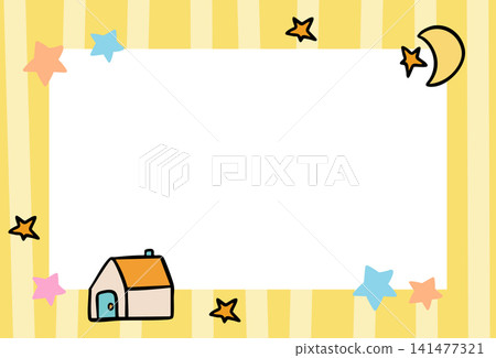 Yellow stripe frame with home, moon, stars for background, backdrop, wallpaper, rectangle ad template, polaroid photo, postcard, memo note, presentation, label, outdoors, summer vibes, paper design Yellow stripe frame with home, moon, stars for background, backdrop, wallpaper, rectangle ad template, polaroid photo, postcard, memo note, presentation, label, outdoors, summer vibes, paper design 141477321