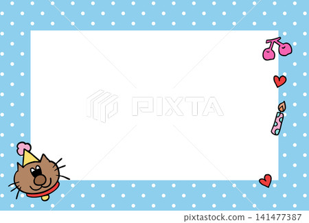 Blue polka dot pattern frame with cat, cherry, candle, hearts for background, backdrop, wallpaper, rectangle ad template, polaroid photo, postcard, memo note, presentation, animal print, pet shop, vet Blue polka dot pattern frame with cat, cherry, candle, hearts for background, backdrop, wallpaper, rectangle ad template, polaroid photo, postcard, memo note, presentation, animal print, pet shop, vet 141477387
