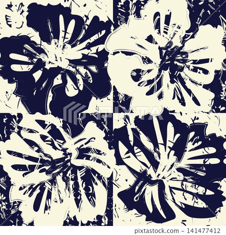 Stylized Patter on Pattern flower textile pattern design in navy blue and cream for fashion and home textiles 141477412