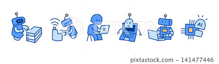 AI robot doodle set. It includes agentic ai, automation, technology, artificial intelligence, and assistance vector illustrations. AI robot doodle set. It includes agentic ai, automation, technology, artificial intelligence, and assistance vector illustrations. 141477446