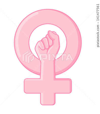 Feminist symbol with raised fist.  141477561