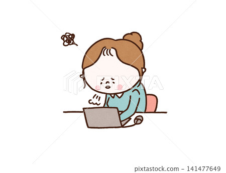一位女士嘆了口氣,神情沮喪地在辦公桌前工作(五月憂鬱症,節後憂鬱症) 一位女士嘆了口氣,神情沮喪地在辦公桌前工作(五月憂鬱症,節後憂鬱症) 141477649