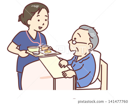 Nurses serving meals, hospitalized patients looking forward to their meals. Nurses serving meals, hospitalized patients looking forward to their meals. 141477760