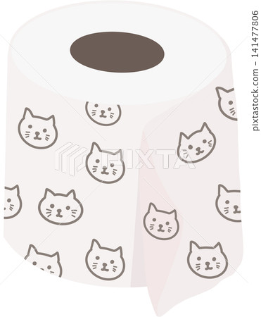 Cute toilet paper roll featuring an adorable cat face pattern in a soft minimalist style. Cute toilet paper roll featuring an adorable cat face pattern in a soft minimalist style. 141477806