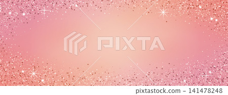 Champagne rose glitter background with glowing round particles and sparkling star flares on soft pink gradient. Vector template for invitation, Christmas card and beauty branding. Champagne rose glitter background with glowing round particles and sparkling star flares on soft pink gradient. Vector template for invitation, Christmas card and beauty branding. 141478248