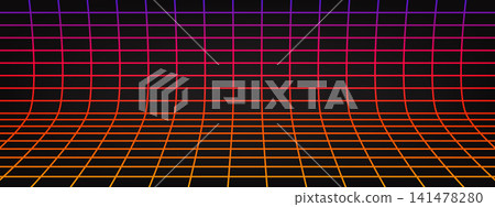 Retro neon perspective grid background with gradient wireframe. Futuristic 80s style. Cyber technology template. Retro neon perspective grid background with gradient wireframe. Futuristic 80s style. Cyber technology template. 141478280