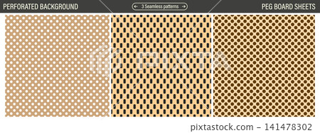 Perforated seamless pattern set. Pegboard backgrounds. Minimal dot grid texture. Perforated seamless pattern set. Pegboard backgrounds. Minimal dot grid texture. 141478302