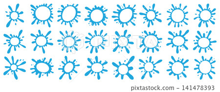 Water splash frames with wavy edges. Blue puddle shapes and rounded droplets. Modern liquid borders. Water splash frames with wavy edges. Blue puddle shapes and rounded droplets. Modern liquid borders. 141478393