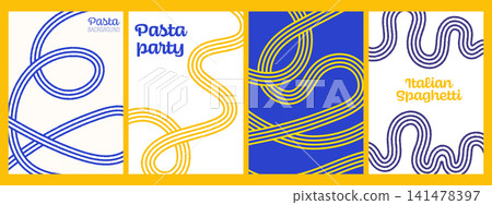 Pasta posters with curved spaghetti waves. Italian cuisine food background for ramen, noodle and pasta packaging design. Pasta posters with curved spaghetti waves. Italian cuisine food background for ramen, noodle and pasta packaging design. 141478397