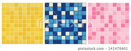 Seamless pool tile background set. Yellow, blue and pink ceramic mosaic pattern bundle. Seamless pool tile background set. Yellow, blue and pink ceramic mosaic pattern bundle. 141478401