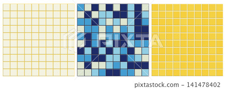 Ceramic pool tile pattern set. Blue and yellow geometric backgrounds collection with clean lines. Seamless wall and floor textures Ceramic pool tile pattern set. Blue and yellow geometric backgrounds collection with clean lines. Seamless wall and floor textures 141478402