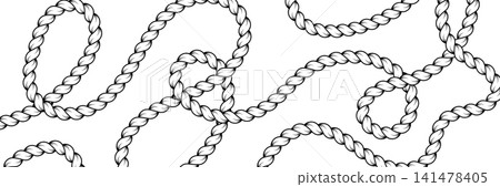 Rope lines bg. Twisted rope strokes with ring loops. Nautical vector pattern. Rope lines bg. Twisted rope strokes with ring loops. Nautical vector pattern. 141478405