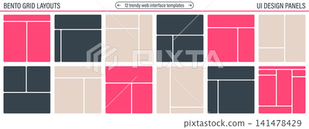 Bento grid collage templates. Rounded corner blocks for picture frames, infographics and site sections. Modular web layouts. Bento grid collage templates. Rounded corner blocks for picture frames, infographics and site sections. Modular web layouts. 141478429
