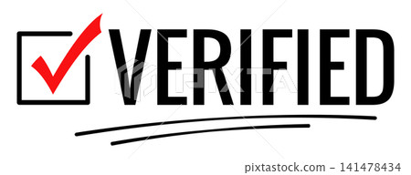 Verified Word with Red Check Mark in Open Checkbox and Double Underline, Bold Verification Typography for Confirmed Document, Approved Account, Completed Task, Quality Control Business Workflow Design Verified Word with Red Check Mark in Open Checkbox and Double Underline, Bold Verification Typography for Confirmed Document, Approved Account, Completed Task, Quality Control Business Workflow Design 141478434