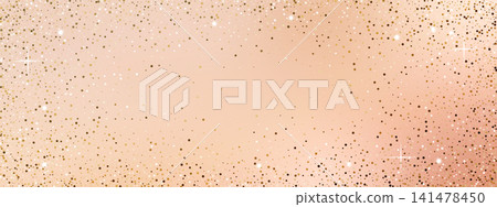 Champagne rose glitter background with shining dots and starburst flares on warm pink gradient. Vector template for anniversary card, Christmas poster. Champagne rose glitter background with shining dots and starburst flares on warm pink gradient. Vector template for anniversary card, Christmas poster. 141478450
