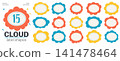 Fluffy cloud label shapes set with wavy edges. Soft rounded frames for badges. Cute playful sticker collection. 141478464