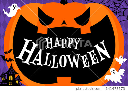 Halloween banner featuring a pumpkin ghost with a big mouth - vector illustration Halloween banner featuring a pumpkin ghost with a big mouth - vector illustration 141478573
