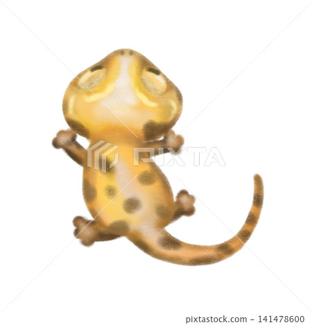 Cartoon gecko with a rounded body climbing up crayon illustration 141478600