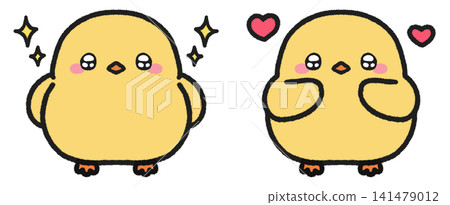 A set of illustrations of happy chicks with sparkling eyes. A set of illustrations of happy chicks with sparkling eyes. 141479012