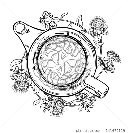 Saflower Tea in Teapot Outline Illustration. 141479119