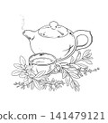 Sage Tea in Teapot Outline Illustration. 141479121