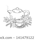 Schisandra Tea in Teapot Outline Illustration. 141479122