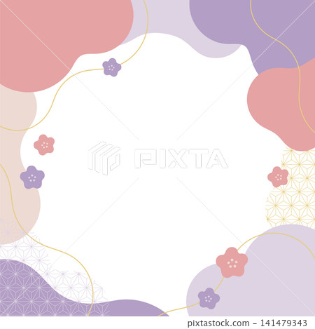 柔和現代的日式麻葉圖案，背景散發著梅花的香氣 01 141479343