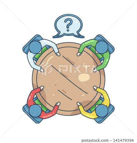 Illustration of team table with question mark Illustration of team table with question mark 141479394