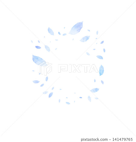 花環框架上散落著柔和的水彩藍色葉子，呈現圓形排列。 141479765