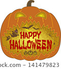 Halloween Jack-o'-lantern logo, transparent background cutout illustration text material 141479823