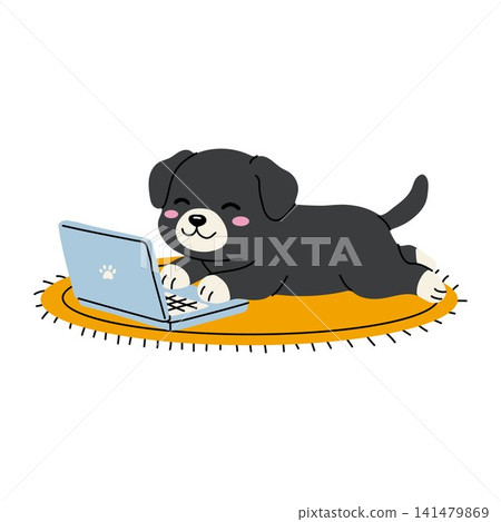 Kawaii Puppy Browsing Computer While Relaxing Kawaii Puppy Browsing Computer While Relaxing 141479869