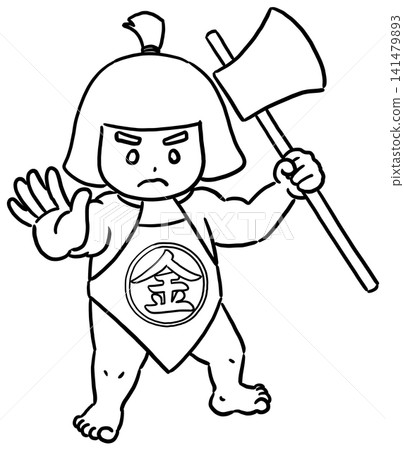 Kintaro carrying an axe (line drawing) Kintaro carrying an axe (line drawing) 141479893