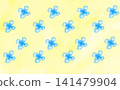黃色水彩背景上散落著藍色小花的水彩圖案 141479904