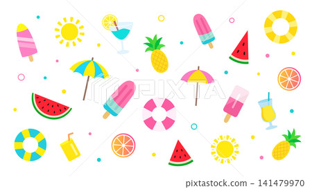 一套流行可愛的白色向量背景,包含夏季圖示。 一套流行可愛的白色向量背景,包含夏季圖示。 141479970