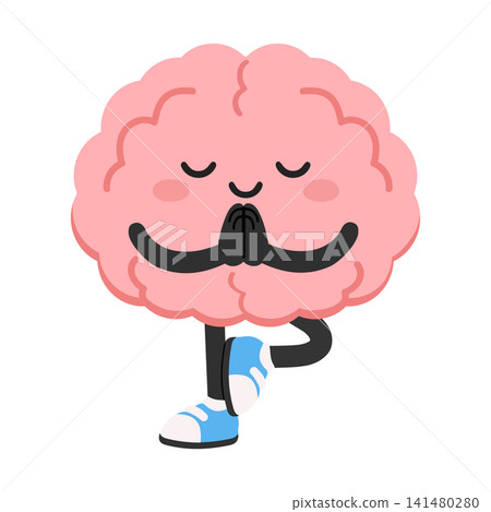 Cute Cartoon Brain Doing Yoga Pose Cute Cartoon Brain Doing Yoga Pose 141480280