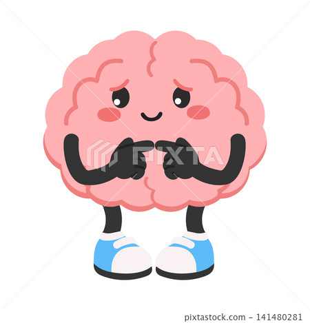 Shy Cartoon Brain Character Smiling 141480281