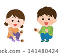 男孩和女孩在撿橡子(插圖) 男孩和女孩在撿橡子(插圖) 141480424