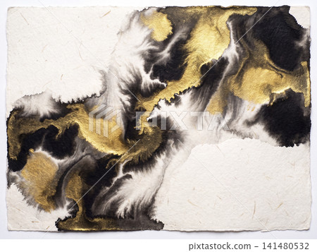 A fantastical and high-quality background material where ink and gold watercolors intertwine like a mist. A fantastical and high-quality background material where ink and gold watercolors intertwine like a mist. 141480532