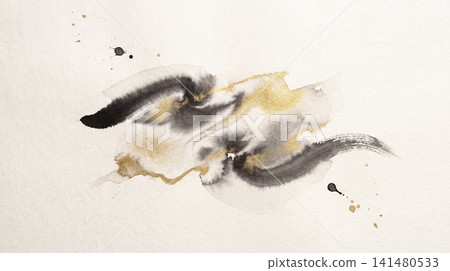 A fantastical and high-quality background material where ink and gold watercolors intertwine like a mist. A fantastical and high-quality background material where ink and gold watercolors intertwine like a mist. 141480533